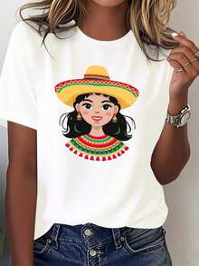 ComfortableCamiseta ligera de mujer para el Cinco de Mayo mexicano, cómoda, de color sólido, 100% algodón, opción popular.Fashion All-match Women's Short Sleeve T-shirt, Basic Style for Inner & Outer Wear - Blanco - Ver 11