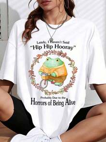 Playeras de mujer de algodón, camiseta con estampado de rana montando en bicicleta. Últimamente no he dicho "Hip Hip Hooray", probablemente debido a los horrores de estar vivo. Camiseta gráfica divertida para mujeres y hombres, ropa casual de verano. - Blanco - Ver 7