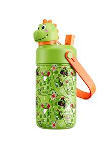 Powcan Cốc giữ nhiệt bằng thép không gỉ 12oz: Nắp ống hút 2 trong 1, Cốc giữ nhiệt chống rò rỉ, Dễ vệ sinh, Thích hợp cho trường học, du lịch, vui chơi và làm quà tặng - Khủng long bạo chúa xanh - Xem 1