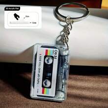 2pcs Retro Music Cassette Tape Keychains - Nostalgic Music Box Design, Colorful Tape Art Pattern, Acrylic Material, Suitable For Backpacks, Wallets And Accessories, Retro Aesthetic, Acrylic - Multicolor - View 2
