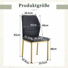 [4er-Set] Schicke Esszimmerstühle Im Leicht-Luxus-Stil: Schwarze PU-Rückenlehne Mit Senkrechter Prägung + Metallene Goldbeine,Passend Für Esszimmer Oder Wohnzimmer Im Leicht-Luxus-Design. - Black+Gold - View 2