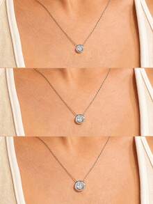 XUJIA 1PC 1CT/2CT/3CT Moissanite Necklace 925 Sterling Silver Moissanite Necklace For Women, 6.5mm/8mm/9mm Round Bezel Set Pendant, Adjustable 18"+2" Chain - PMO-078 - View 6