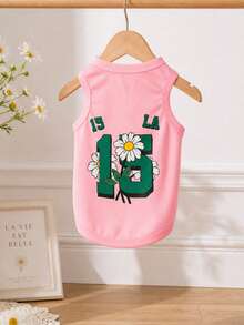 LUCKIE LABO 1pc Number 15 & Letter LA Daisy Pattern Pet Vest, Flea Repellent, Anti-Shedding, Thermal Insulation, Breathable For Small/Large Dogs & Cats, Indoor/Outdoor Use - Pink - View 11