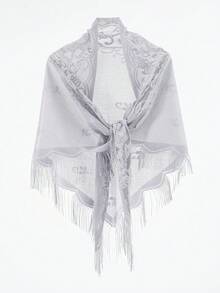 1pc Solid Color Hollow Flower Tassel Shawl - Multicolor - View 10