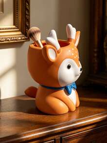 1Pc Cartoon Bowtie Little Deer Resin Vase - Healing Cute Girly Resin Flower Vase For Desktop & Grid Shelf, 2-In-1 Planter For Daisies, Baby's Breath, Dried Flowers & Succulents + Pen Holder | Home Decor, Room Decor, Boho Decor, Desk Decor - New Model - View 2