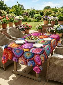 1/2 piezas Mantel, Mantel redondo de patrón colorido, Material de poliéster, Adecuado para cocina, comedor, mesa de café, mesa de comedor, picnic, camping, decoración campestre, forma cuadrada o redonda, protección de mesa multiescenario, decoración de ambiente festivo - Multicolor - Ver 19