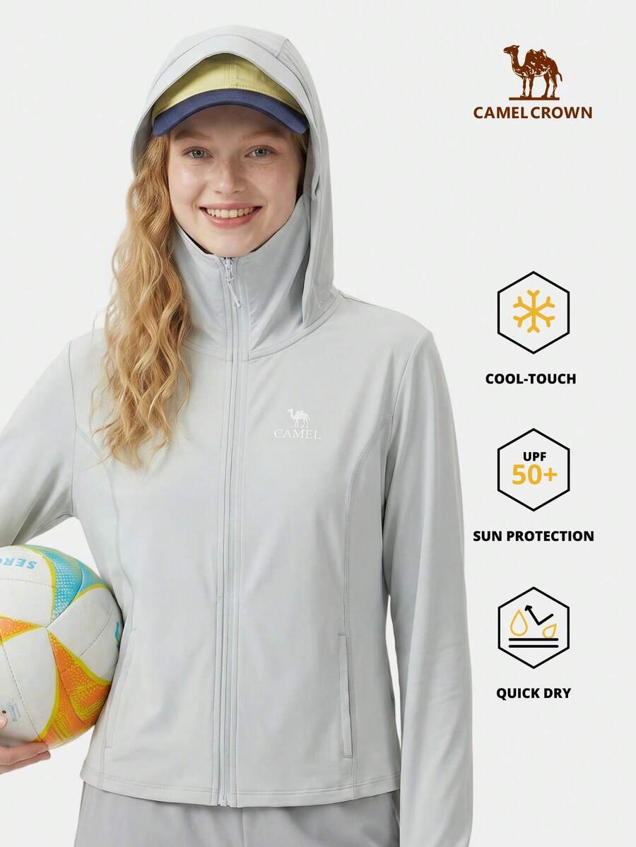CAMEL CROWN 女款針織防曬外套,春夏冷白色調,戶外原紗收腰修身款,適合濕態騎行運動夾克 - 海沫綠 - 查看 1