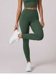 Sodalemon Women's Solid Color Yoga Pants, Tummy Control Workout Leggings For Fitness, Running, Exercise - Olive Green - View 7