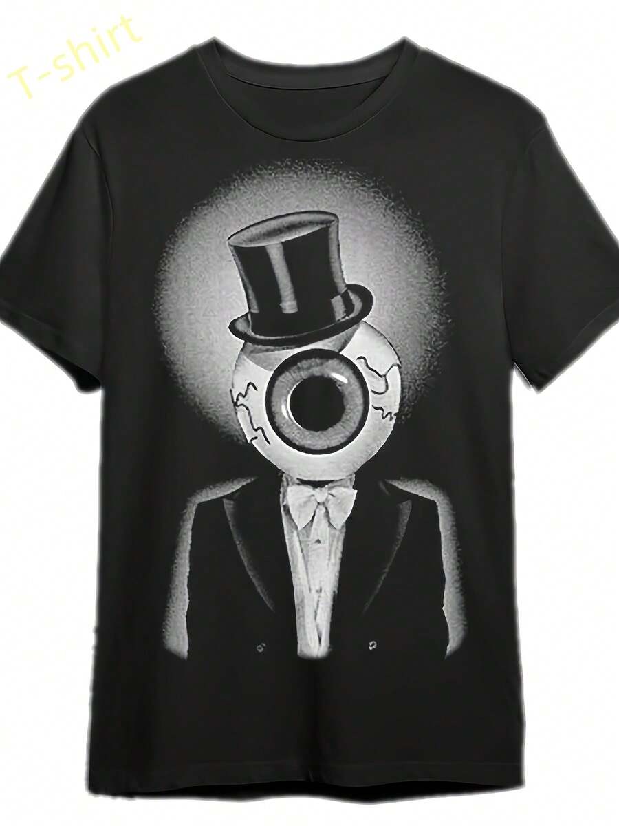 Camiseta vintage con personajes de  y Fedora - Divertida camiseta de manga corta con diseño retro, unisex, de algodón suave y transpirable, lavable a máquina para uso casual, adecuada para el gimnasio, conciertos, un regalo ideal, camiseta elegante para fiestas. - Negro - Ver 1