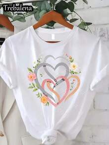 Camiseta unisex de manga corta,TrebalenaMujeresFloralCorazónImprimirCamiseta-CortoMangaRedondoCuelloInformalBlusaConAleatorioFlorPatrones,CómodoDiarioRopaVeranoPrimaveraOtoñoTops,MáquinaLavablePara,Semi-formalEventos&InformalConjuntos de ropa deportivahombre, , , Dazymujer,romwehombres, bohochic,maestrasregalos,camisetaparaconjuntos de mujercon curvasparamu,y2k, - Blanco - Ver 6