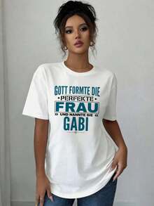 ComfortableGott Formte Die Frau Gabi Camiseta con Estampado Gráfico Alemán |   Top Casual de Manga Corta y Cuello Redondo para Verano y Primavera, Ropa de MujerFashion All-match Women's Shor - Blanco - Ver 6