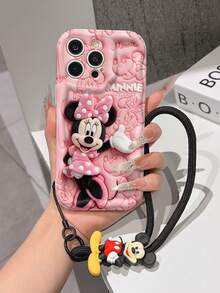 This Disney Mickey Mouse Lanyard Phone Case Is Fully Covered In TPU Material. It's Shockproof, Lightweight, And Compatible With IPhone17/16/11/13/15/15 Plus/15 Pro/15 Pro Max/12/14 Pro Max/11 Pro Max/12 Pro/12 Pro Max/13. This Phone Case Makes A Popular Birthday Gift Or Business Gift; It's Durable, Stain- And Fingerprint Resistant, And Suitable For Both Men And Women. The Set Also Includes A Mickey Mouse Phone Case And A Mickey Mouse Plush Bracelet. It's A Perfect Gift For Friends And Family. This Stylish Phone Case Is Fun, Lightweight, And Durable. IPhone17 Pro Max Phone Case, Minnie Mouse Phone Case. - White - View 2
