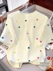 Camiseta de manga corta casual de mujer con estampado de leopardo y gráfico de corazón, para verano - Multicolor 2 - Ver 4