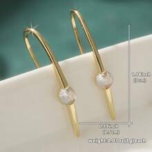 1 Pair Fashion Minimalist Style Hook Pendant Earrings, Inlaid With White Synthetic Cubic Zirconia, Versatile Jewelry For Daily Life And Dates, A Romantic Gift For Her - Gold - View 3
