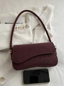 Bolso de Hombro Elegante, Minimalista, Vintage, con Solapa Asimétrica y Estampado de Leopardo a la Moda - Burdeos - Ver 6