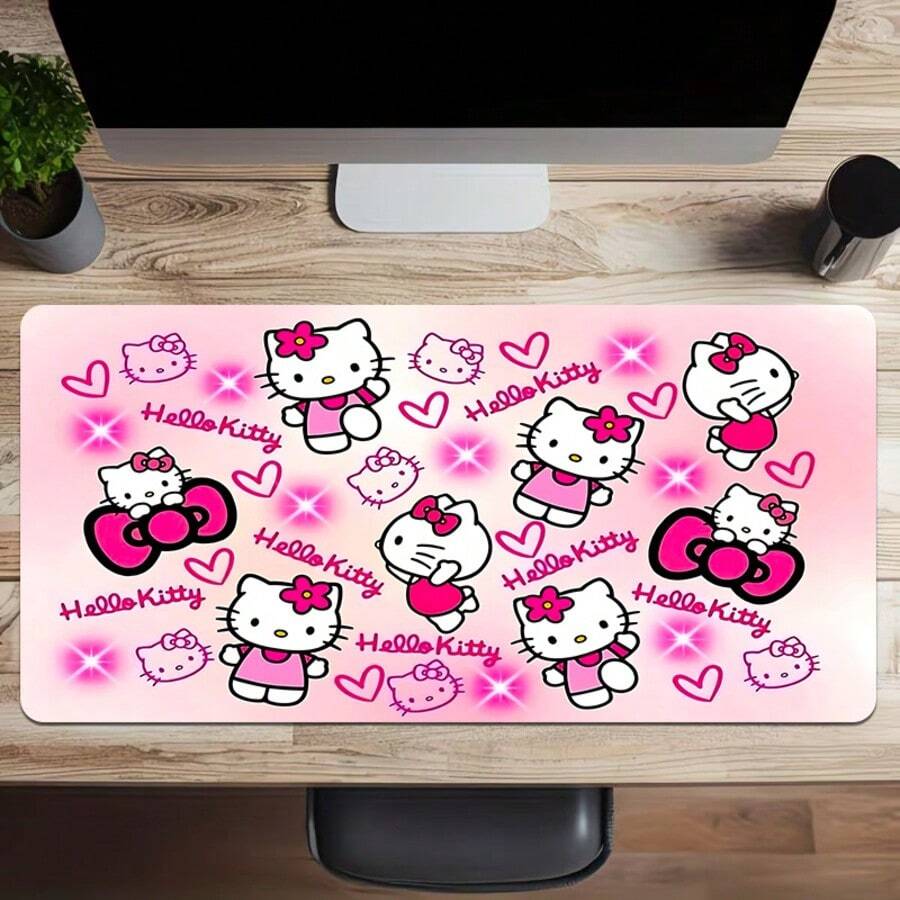 1pc Mouse Pad/Desk Mat, Portable & Durable, Non-Slip Base, Reusable Rubber Bottom, Stitched Edges, Fun Design, Suitable For Home, Office, Travel And Gaming - K - View 1