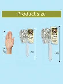 1pc Custom Photo Pet Memorial Acrylic Stake, Personalized Text Pet Grave Marker, Customizable Name & Date Dog Memorial Ornament, Angel Holding Dog Sketch Design With Forget-Me-Not Floral Border - Baby Blue - View 3