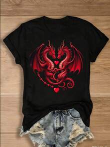 Una camiseta de manga corta para mujer, moderna, a la moda, retro, casual y holgada, adecuada para actividades al aire libre en primavera y verano.Camiseta de cuello redondo, top para mujer, nuevo estilo retro urbano, cómoda y transpirable, regalo para el Día de San Valentín, casual y versátil, negra con diseño de dragón rojo.blusas para mujer,blusas casuales para dama,tops,, mujer premium,y2k,playeras de mujer curvy,ofertas y liquidaciones ropa mujer,playeras deportivas para mujer,,playeras de hombre, mujer,blusas>elegante T3HP - Negro - Ver 1