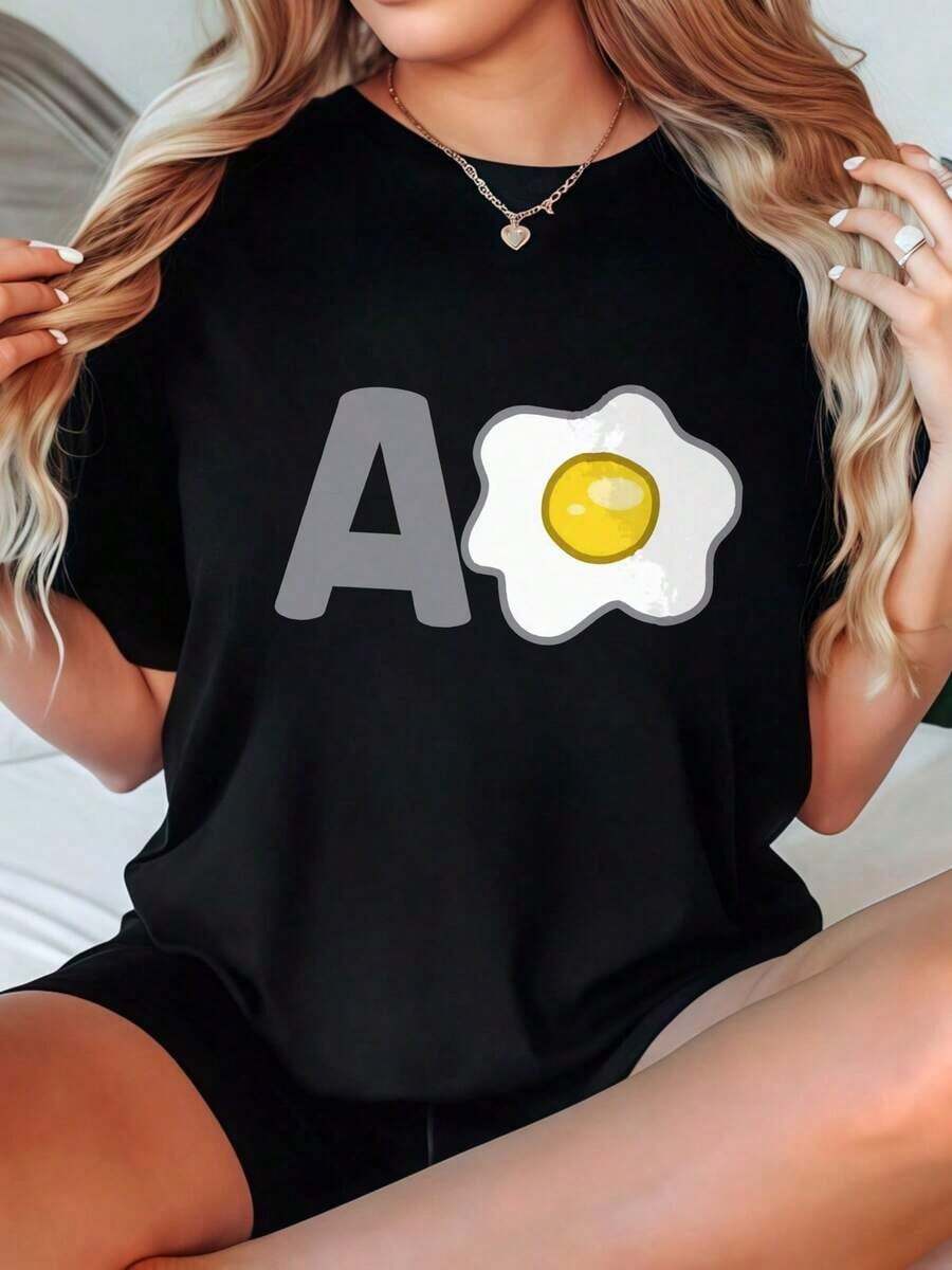 Camiseta de Mujer Casual de Corte Holgado, Opciones en Blanco y Negro, Camiseta Gráfica con Estampado, Camisetas de Verano para Uso Diario, Tops de Verano, Camisetas Gráficas, Conjuntos de Verano, Camisetas Cortas de Mujer, Tops de Mujer, Ropa Vintage de Algodón, Ropa Linda para Mujer, Playera Holgada para Mujer - Negro - Ver 1
