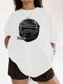 Comfortable. Face Covered With Bandages Symbolizing Inner Faith And Strength To Overcome Difficulties, Reflecting Hope And  Silence. Women's T-Shirts, 100% Cotton, Loose Fit, Round Neck, Soft And Comfortable For Everyday Wear. Fashionable All-Match Women's Short Sleeve T-Shirt, Basic Style For Inner And Outer Wear. - 白色的 - 查看 12