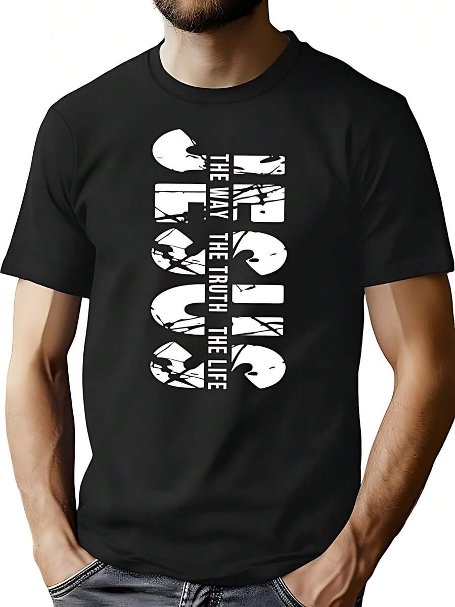 Camisetas cristianas para hombres playera con diseño de fe y versículo bíblico - Negro - Ver 1