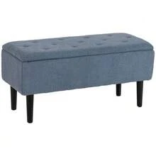Storage Bench, Bed Bench, Upholstered Bench With Hinged Lid, Chest Bench, For Living Room, Bedroom, Blue, 95 X 38 X 45 Cm - 藍色 - 查看 9
