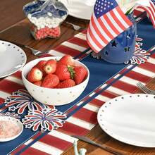 1pc Memorial Day Decorative Table Runner, July 4th Decorative Table Runner, Independence Day Kitchen & Dining Table Decor, Home Party Decoration - Red - View 5