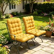 TOLSWE 1/2-Piece Set Of Thickened Polyester Seat Cushions, Suitable For Lounge Chairs-Comfortable And Soft, Machine Washable, With Straps, Providing Full Back Support, Suitable For Garden Furniture, Outdoor Seating, And Both Indoor And Outdoor Use - 2 Yellow - View 4