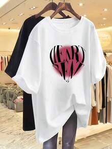Camiseta Premium para Mujer 100% Oversized con Cintura Ajustada - Base blanca con letras negras y rosas, cuello redondo, mangas cortas, corte holgado casual, talla grande, adecuada para usar en capas en todas las estaciones. Base blanca con letras negras y rosas, ropa casual sencilla, lavable a máquina (no voluminosa) - Nuevo diseño primavera/verano, corte holgado, no transparente, adecuada para usar en capas o sola, estética minimalista (esquema de colores negro y rosa), camiseta de manga corta para mujer, camiseta, camiseta de mujer, ecológica. - Blanco - Ver 1