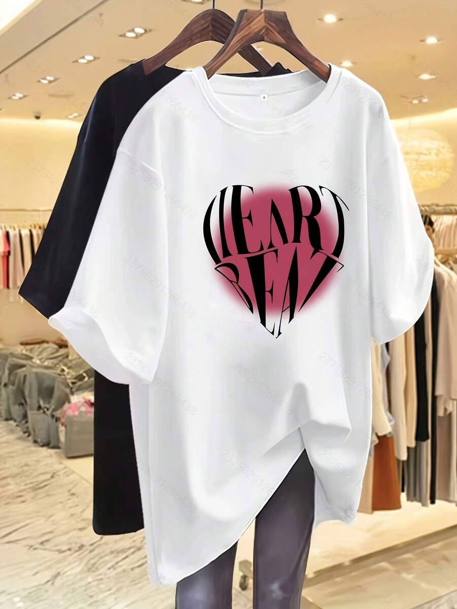 Camiseta Premium para Mujer 100% Oversized con Cintura Ajustada - Base blanca con letras negras y rosas, cuello redondo, mangas cortas, corte holgado casual, talla grande, adecuada para usar en capas en todas las estaciones. Base blanca con letras negras y rosas, ropa casual sencilla, lavable a máquina (no voluminosa) - Nuevo diseño primavera/verano, corte holgado, no transparente, adecuada para usar en capas o sola, estética minimalista (esquema de colores negro y rosa), camiseta de manga corta para mujer, camiseta, camiseta de mujer, ecológica. - Blanco - Ver 1