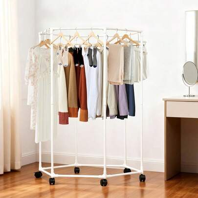 Perchero Ropa Hexagonal Giratorio Con Ruedas, Rack Organizador De Ropa 120 X 74.5 X 35, Mueble Para Colgar Ropa De FáCil Montaje, Para Camisas, Vestidos Y Accesorios(1 Nivel, Blanco)