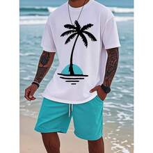Camiseta para hombre con estampado de palmeras tropicales y atardecer - Tejido ligero y transpirable de 180 g, corte holgado, informal, para vacaciones en la playa y salidas familiares, lavable a máquina, color negro - Blanco - Ver 8