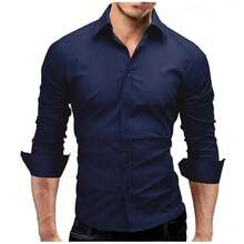 Men's Slim Fit Luxury Shirt Ready For Delivery - 藏蓝色 - 查看 2