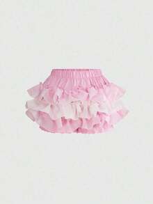 Kawaii Falda pantalón con volantes de color contrastante para mujer - Multicolor - Ver 1