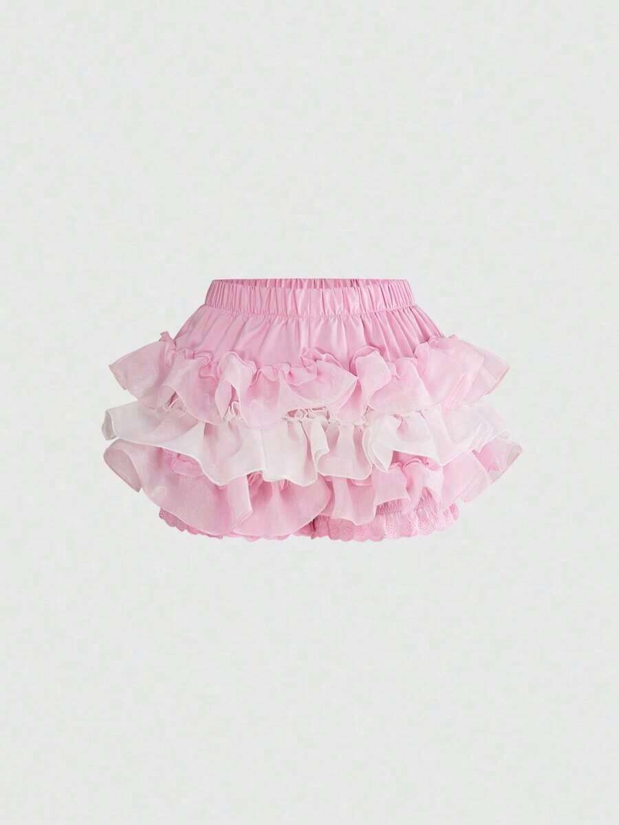 Kawaii Falda pantalón con volantes de color contrastante para mujer - Multicolor - Ver 1