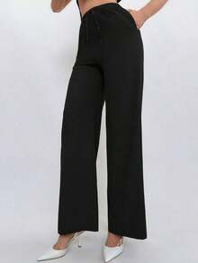 xheAloruh Conjunto de top halter con espalda descubierta y pantalones largos de unicolor, para el veranoxhe - Negro - Ver 3