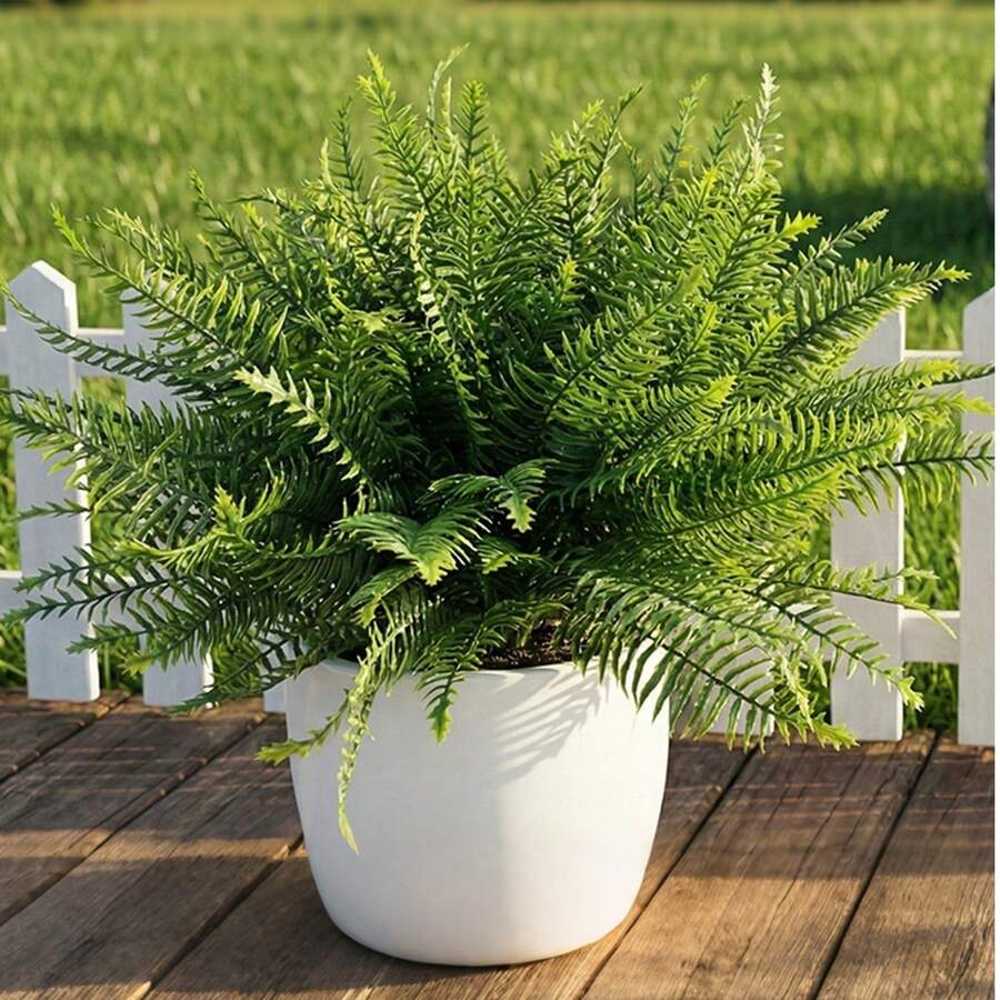 4Pcs Artificial Boston Ferns For Outdoors UV Resistant Fake Plants, Faux Greenery Bushes For Garden Porch Window Box, Artificial Fern Stems For Home Office Indoor Decor, Realistic Plastic Shrubs For DIY Hanging Planter Decor - Multicolor - View 1