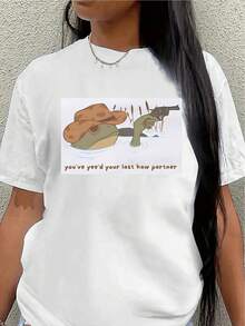 Camiseta de manga corta de poliéster, con diseños divertidos, ligera y duradera, adecuada para uso casual en casa, en la oficina o en restaurantes, con estampados divertidos que aportan como - Blanco - Ver 1