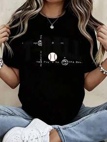 Camiseta T Ball Mama, Camiseta con Estampado de Mamá Béisbol para Mujer, Atuendo Deportivo Casual, Top de Verano, Camiseta Cómoda de Corte Holgado - Estilo Urbano Vintage, Camiseta Unisex de Algodón Holgada de Manga Corta con Cuello Redondo, 100% Algodón - Negro - Ver 7