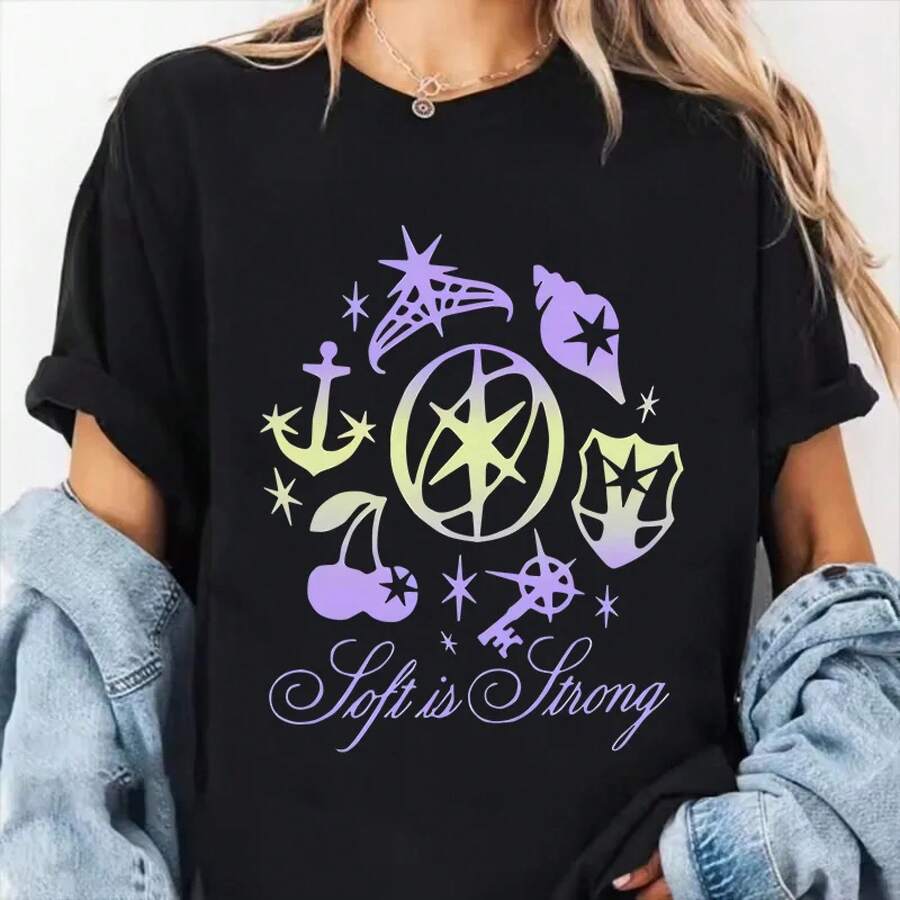Camiseta Casual con Estampado de Ojo de Gato para Mujer, Estilo Gótico Y2K, Camiseta Gráfica de Estilo Coreano, Cuello Redondo, Manga Corta - Negro - Ver 1