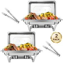 Chafing Dishes For Buffet Set,Square Chafing Buffet Elegant And Dignified For Catering Supplies Buffet Display ,Food Warmer Perfect For Buffet Servers And Warmers,Barbecue,(316) Stainless Steel  Chafing Buffet, Perfectly Adapted To The Needs Of Chilled Drinks And Fruits In Summer - Tất cả đều bằng bạc, kèm theo kẹp gắp thức ăn. - Xem 2