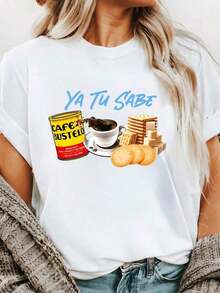 1 pieza de camiseta YA TU SABE CAFE BUSTELO para mujer, camiseta casual de cuello redondo de algodón puro de 180g (1 pieza). 100% algodón, los diseños están impresos. Unisexo. - Blanco - Ver 8