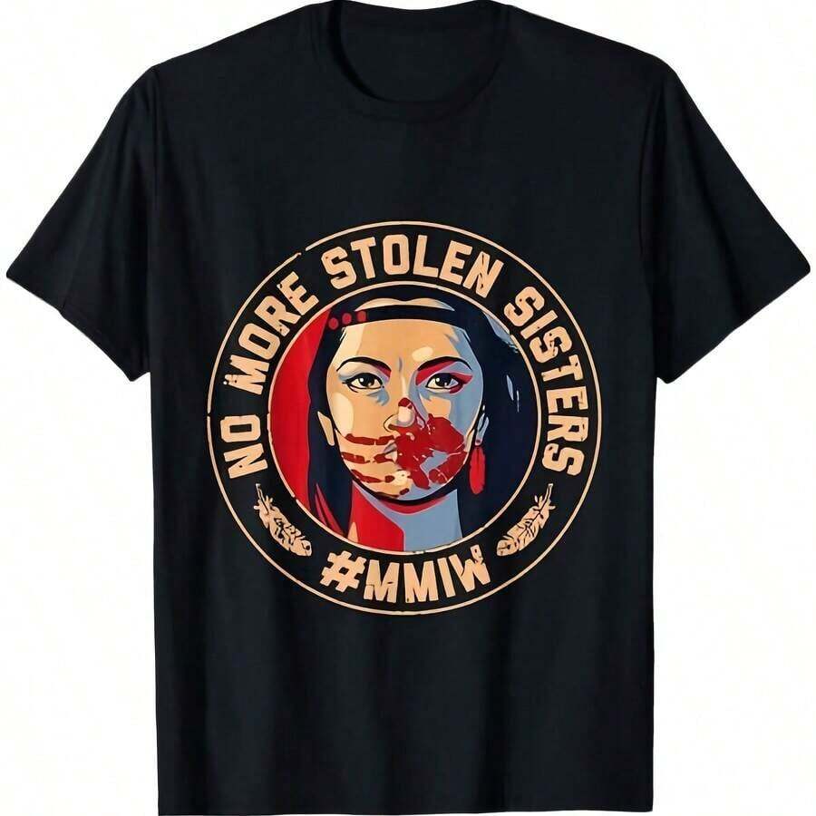 Camiseta No-More n Sister Red d MMIW Awareness A Nat, adecuada para usar durante todo el año, camiseta de manga corta con cuello redondo, estampada por un solo lado, de 220 g de algodón puro, top divertido estampado para mujer. - Negro - Ver 1