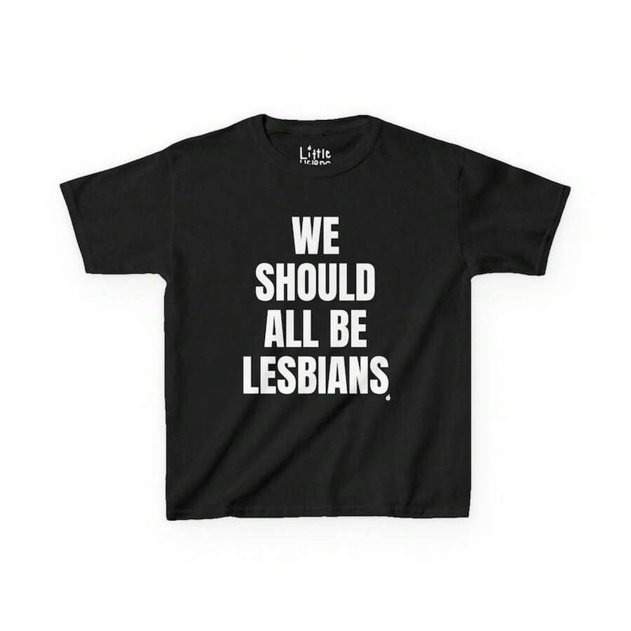 Camiseta Divertida de Estilo Baby Tee: Deberíamos ser todas lesbianas, Camiseta Gráfica Ajustada para Mujer, Camiseta Baby Tee Y2K, Camiseta con Eslogan, Camiseta Divertida para Festivales, Camiseta de Meme Divertido para Rave - Negro - Ver 1