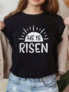 100% Cotton, Easter, Christian, He Has Risen, Resurrection - T-Shirt For Men, Women And Children, Size S, Women's Top Summen.Jpg - 黑色 - 查看 7