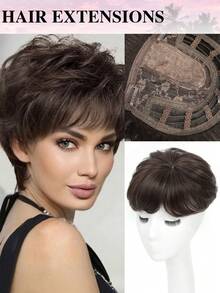 Penutup Rambut Jepit Wanita - Potongan Pixie Pendek, Wig Sintetis untuk Area Rambut Tipis dengan Highlight, Gaya Keriting Bergelombang - MultiWarna - View 15
