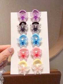 10入漸層蝴蝶髮圈，可愛彩色彈性髮帶，甜美日常馬尾髮飾 - 彩色 - 查看 3