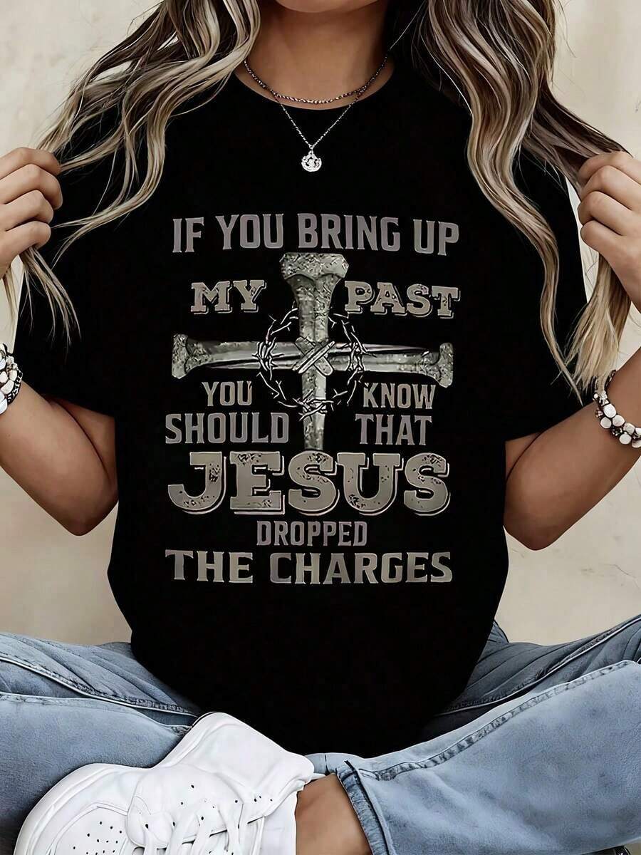 Camiseta con estampado "Full Of Christ Mosquito Bites Me There Is Power In The Blood", de corte holgado informal para mujer, cómoda y transpirable, adecuada para uso diario y actividades ligeras - Estilo vintage urbano, unisex, de algodón, manga corta, cuello redondo, 100% algodón. - Negro - Ver 1