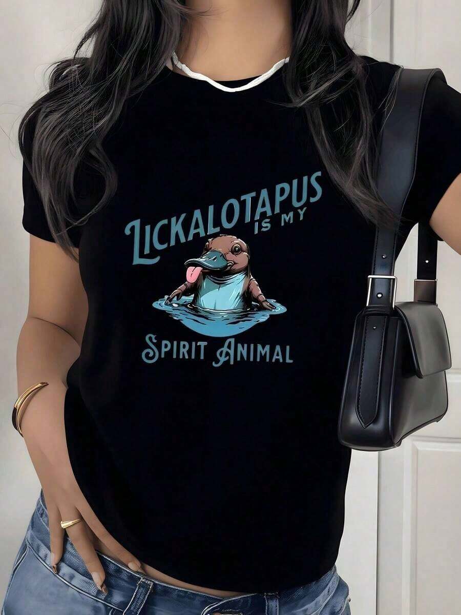 Camiseta con Estampado Gráfico Divertido de Orquidóptero, 180g, 1 Pieza, Frase de Humor, Camiseta Casual de Mujer 100% Algodón, Ropa Urbana de Verano - Negro - Ver 1