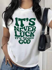 Camiseta con Estampado Gráfico de Frases Inspiradoras, 180g, 1 Pieza, Camiseta Casual de Algodón 100% para Mujer, Ropa de Calle de Verano - Blanco - Ver 9
